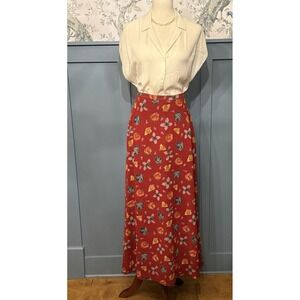 Harold's Maxi Skirt Size 4 Floral 90s Vintage A-Line Lined Back Zip Rust Blue